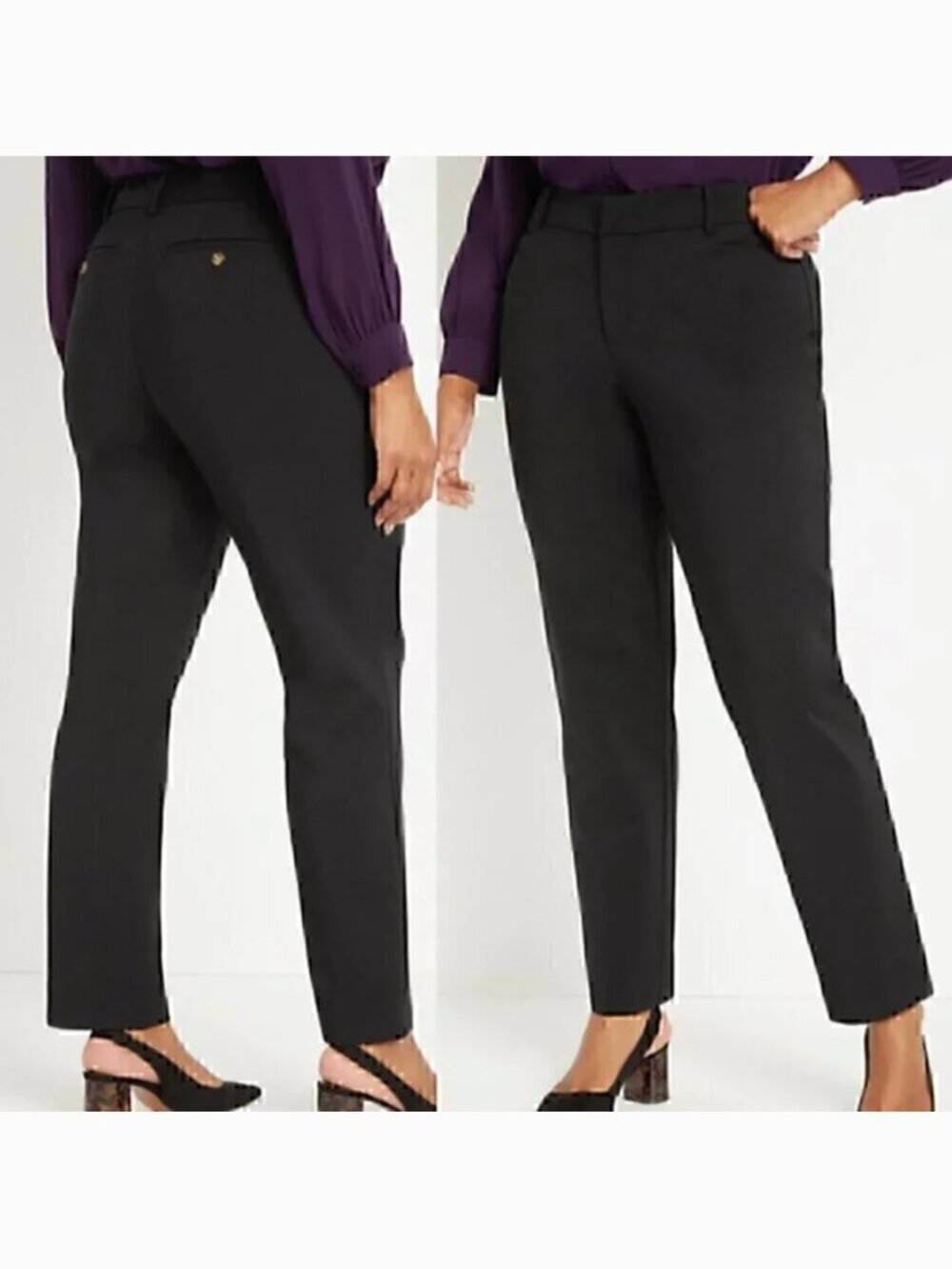 ELOQUII Plus Size Kady Fit Double Weave Pant Black Dress Pants Work 22 SHORT 22S